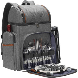 Набір для пікніка на 4 особи: рюкзак, корзина, сумка-холодильник, ковдра, для кемпінгу, парку (сірий)