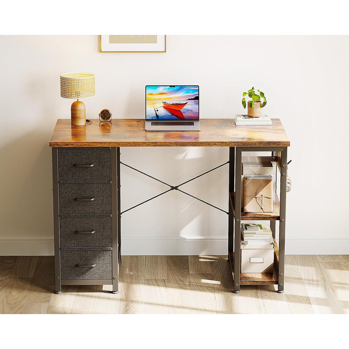 Компактний письмовий стіл Coleshome з 4 висувними ящиками, 100x40 см, з полицями, для офісу, кабінету, спальні, коричневий