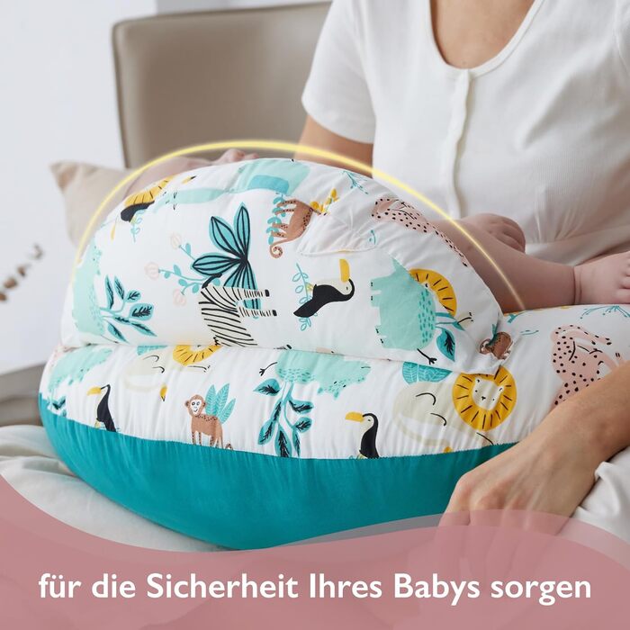 Подушка для годування Momcozy Stillkissen з безпечним бордюром - ергономічна подушка для годування та позиціонування з регульованим ременем та знімним бавовняним чохлом, Meteoritenschauer (Blau)