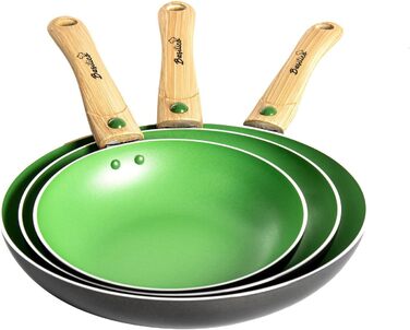 Набір сковорідок, зелені сковороди з антипригарним покриттям для всіх типів плит зі знімними ручками, набір сковорідок з антипригарним покриттям, 3 шт.