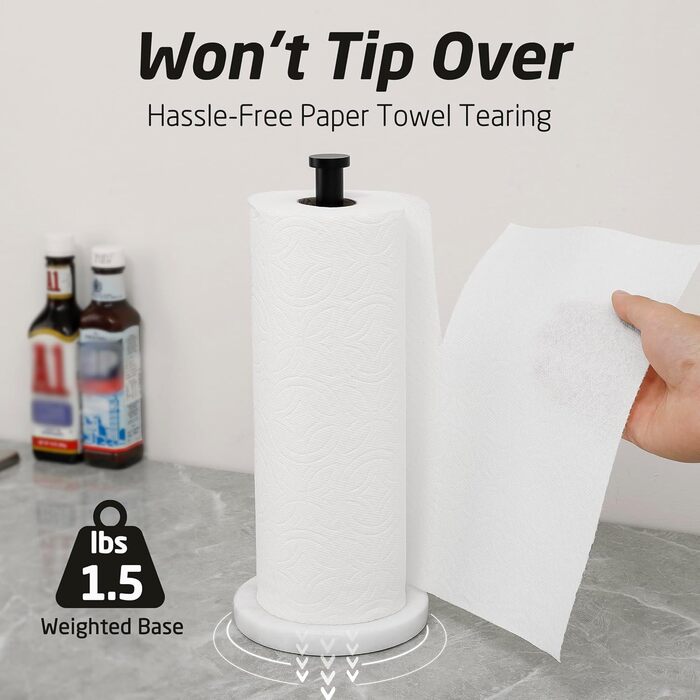 Тримач для паперових рушників KES з мармуру та нержавіючої сталі SUS304, підстільний, чорний, 14 см