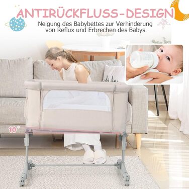 Дитяче ліжко-гойдалка Dreamade 2 в 1 з регулюванням висоти, 86 x 63 см, для новонароджених до 9 кг, з матрацом та колесами, похил 10° (Бежевий)