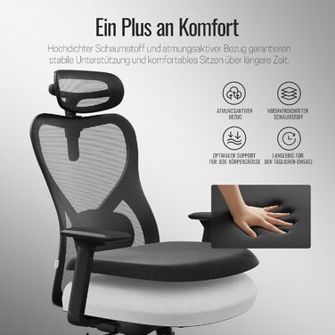 Yaasa Chair Plus: Ергономічне офісне крісло з підголівником, 2D-підтримкою попереку та 4D-підлокітниками. Переможець тесту! Чорний, до 150 кг.