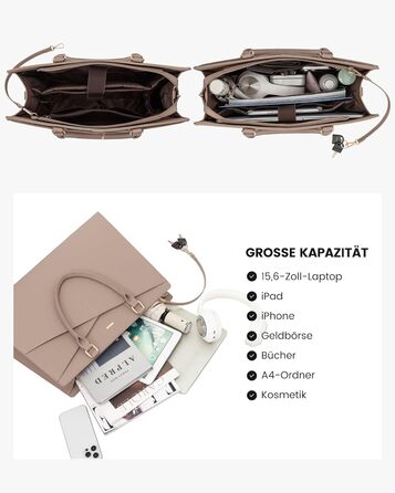 Сумка для ноутбука LOVEVOOK: жіноча сумка-шоппер, сумка для роботи, навчання, офісу, бізнесу, 15.6 дюймів, чорний (Y-khaki Sand)