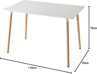 Стіл обідній GrandCA HOME прямокутний, 110x70x75 см, білий. Масивне дерево, MDF, для кухні/вітальні