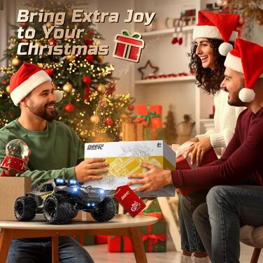 Радіокерований позашляховик DEERC 1:14 40 км/год, RC-трак 4x4 2.4 ГГц з LED-фарами, 2 акумулятори, іграшка для хлопчиків