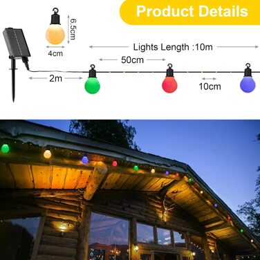 Лампочок - 10M 100 світлодіодних, USB/сонячний, стійкий до погодних умов, барвистий для зовнішнього декору, 20