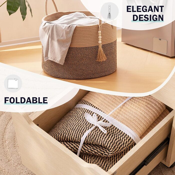 Кошик для білизни YOUDENOVA плетіний великий 65L, 50x33 см (жутовий & чорний)