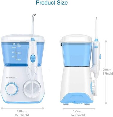 Електричний ірригатор для порожнини рота TUREWELL з 10 рівнями тиску та 8 насадками, IPX7, 600 мл, для дому (відбілювання)
