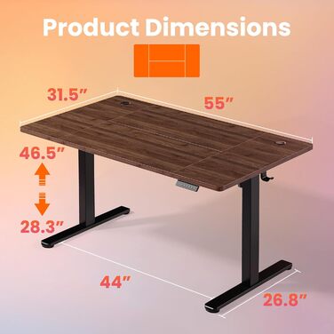 Регульований за висотою стіл HUANUO, 4 положення пам'яті, електричний стіл для дому, офісу та комп'ютера, стоячий стіл, (темно-волоський, 140 x 80 см)