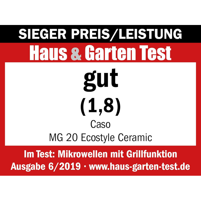 Керамічна мікрохвильова піч CASO MG 20 Ecostyle з грилем, 20 л, CASOTEK, 2 рівні