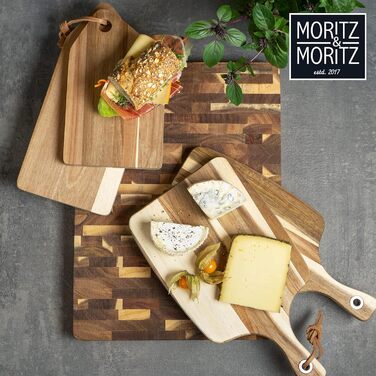Дерев'яна обробна дошка Moritz & Moritz велика - 430x3cm - Дерев'яна дошка з акації кухонна - Для нарізання продуктів на 60 символів