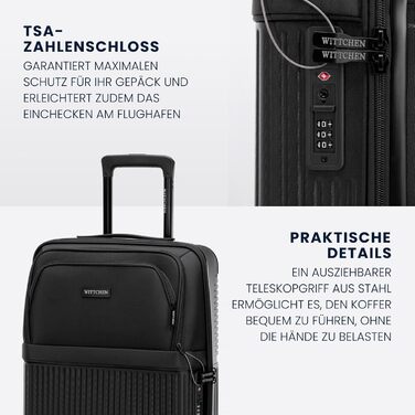 Набір валізWITTCHEN AXIS 3 шт. | Чемодани ручної/переносної розмірності M, L | Гібрид ABS Nylon з кишенями на блискавці, TSA-замок, телескопічна ручка, 360° колеса, легкі, чорні (55 x 37 x 21,5 см)