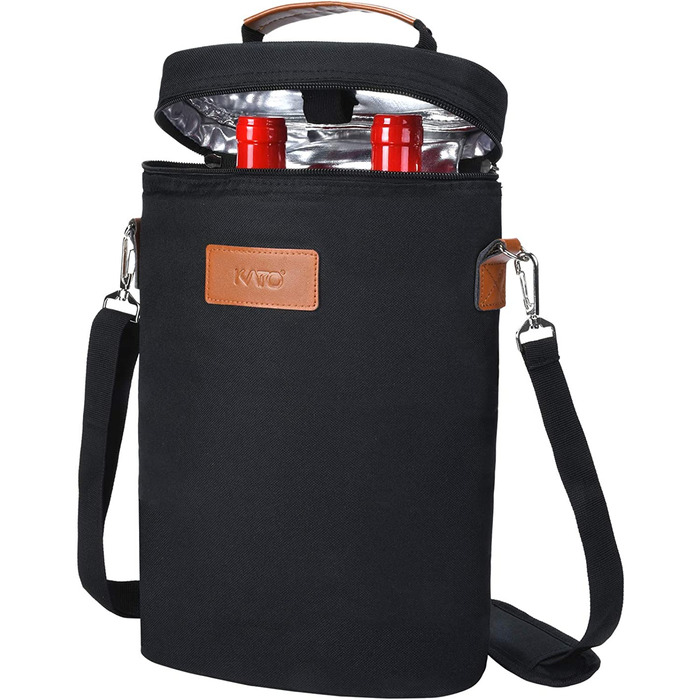 Като Тіррінія ізольована сумка-холодильник для вина, сумка-холодильник на 2 пляшки, сумка-холодильник для вина Дорожні сумки-сумки з ручкою і регульованим тримачем