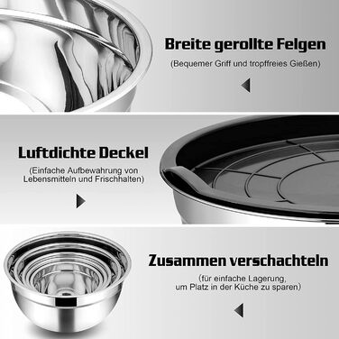 Набір місок Homikit з нержавіючої сталі, 7 шт. з кришкою, для приготування, випічки та сервірування, чорний