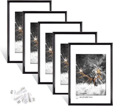 Рамка для фото 5 шт. A4 чорна, з плексигласом, для встановлення та підвішування | Фоторамки Schwarz 21x29.7 см