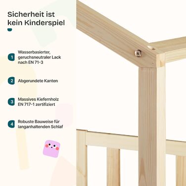 Дитяче ліжко en.casa Treviolo з матрацом, будиночок, ліжко-платформа для дітей, захист від падіння, ліжко Montessori, ігрове ліжко, сосна, білий (дерево, 70 x 140 см)