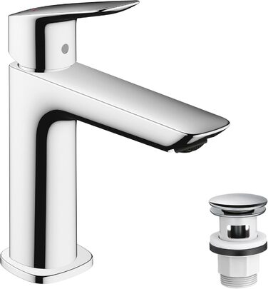 Змішувач для ванної кімнати Hansgrohe Logis Fine з Push-Open, вилив висотою 110 мм, EcoSmart, хром