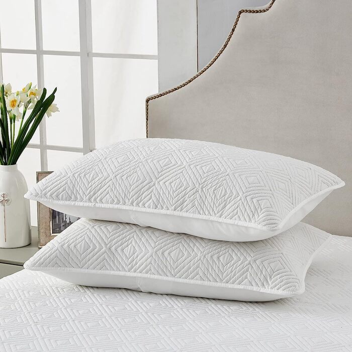 Покривало Qucover покривало для ліжка 240x260 см біле, покривала з мікрофібри, покривало для ліжка Комплект з 2 наволочок 50x75 см, стьобана ковдра, зшита 3D-ультразвуком, покривало для дивана покривало для ліжка покривало для ліжка 240x260 білого кольору