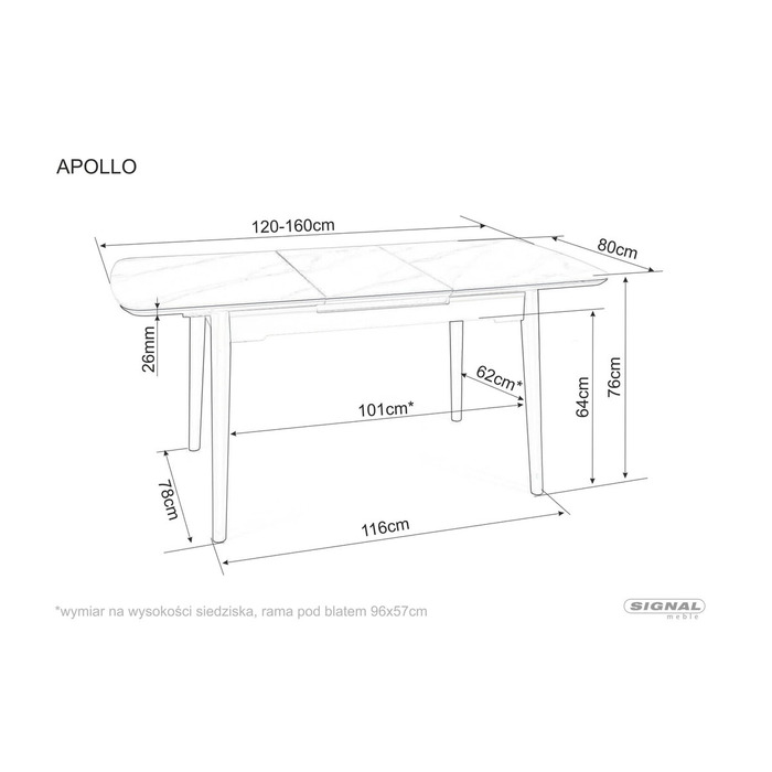 Стіл APOLLO 120(160)*80 білий мат/чорний каркас