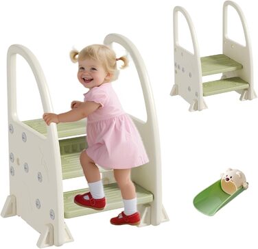 Дитячий тритул Hominewti з регулюванням висоти, 2-3 сходинки, з антиковзким покриттям та підлокітниками. Підходить для ванної кімнати, дитячої кімнати та кухні (зелений)