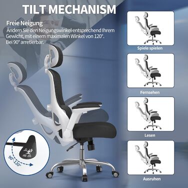 Офісне крісло TRALT Ergonomiczne - ігрове крісло з регульованою підголівником та підтримкою попереку, для дому та офісу, комп'ютерне крісло для великих людей, сітчасте крісло, 150 кг (білий, чорний)