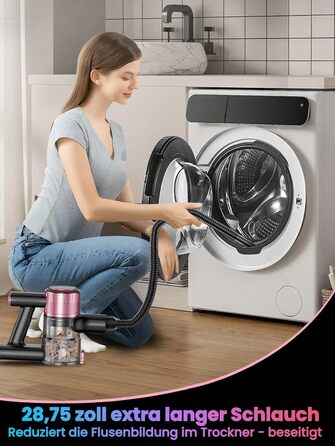 Бездротовий акумуляторний пилосос 45000Pa/500W/45хв з LED дисплеєм та антизаплутана насадка, висувний шланг 73см для твердих поверхонь, килимів та шерсті тварин, рожевий