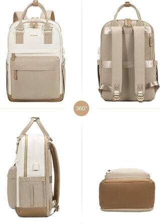 LOVEVOOK Рюкзак для жінок, 15.6 дюймів, рюкзак для ноутбука, рюкзак для подорожей, водонепроникний, сумка для роботи, рюкзак, жіноча шкільна сумка, для підлітків, дівчаток, елегантний, для школи, університету, подорожей, роботи, офісу, Бежевий, 15.6 дюймі