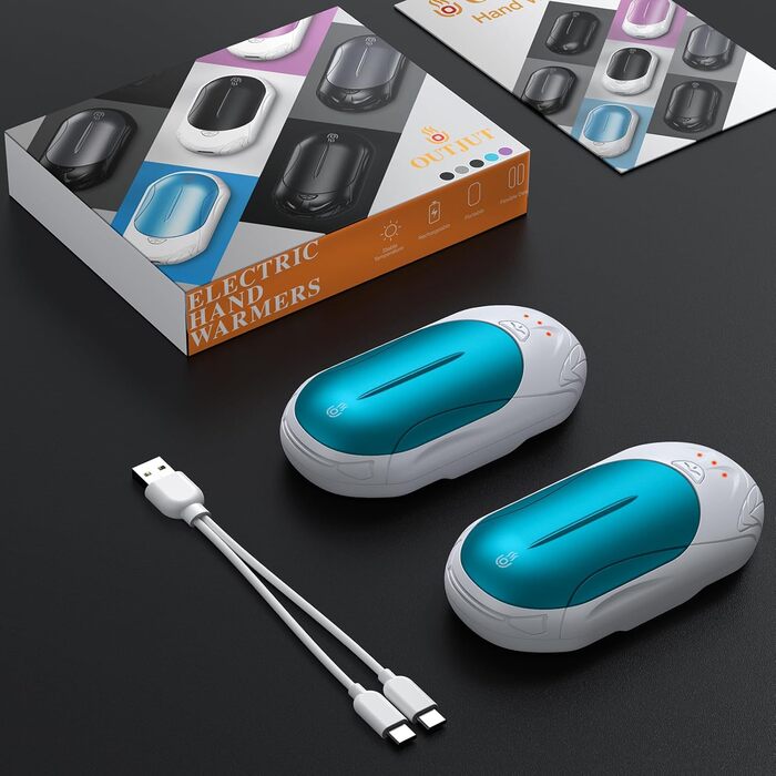 Електричні грілки для рук OUTJUT 6000mAh, 2 шт. USB, 3 режими нагріву, для спорту, кемпінгу, подарунок (8-Блакитний та Білий)