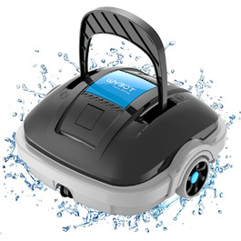 Робот для басейну акумуляторний бездротовий, Poolsauger Roboter з подвійним двигуном, автоматичне паркування, для плоских басейнів до 80 м², 100 хв роботи, подвійна фільтрація, темно-сірий