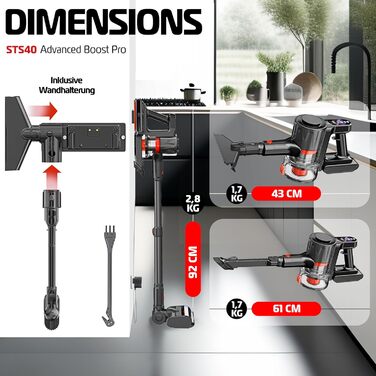 Бездротовий акумуляторний пилосос KESSER® з LED дисплеєм та аромакапсулою | Бездротовий пилосос без мішка з антизаплутаною насадкою, HEPA-фільтром, час роботи до 60 хвилин, для твердих поверхонь та килимів, чорний/червоний