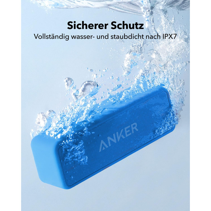 Портативна Bluetooth колонка Anker SoundCore 2, блакитна: потужний звук, глибокий бас, 24 год роботи, водонепроникність IPX7, сумісна з iPhone, Galaxy та іншими пристроями