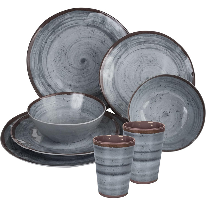 Набір посуду для кемпінгу Melamin на 2 особи сірий, 8 частин: тарілки та горнятка