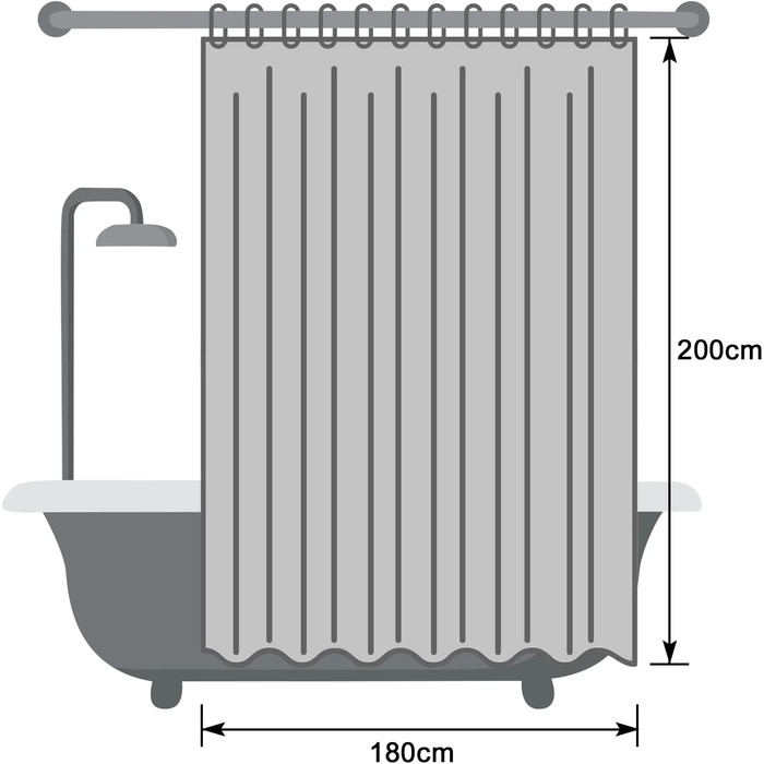 Завіса для душу EurCross 180x200 водонепроникна завіса для душу, текстильна вафельна тканина з поліестеру, що миється завіса для ванної кімнати, антибактеріальна проти цвілі з 12 кільцями для Фіранки для душу (білий, B180 x H200 см)