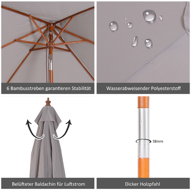 Сонячний парасоль 200 x 150 x 235 см. Зручний садовий парасоль з 3-ступеневим регулюванням висоти, прямокутної форми. Ідеально підходить для пляжу, балкону, тераси або саду. Сірий, водостійкий та захищає від ультрафіолету.