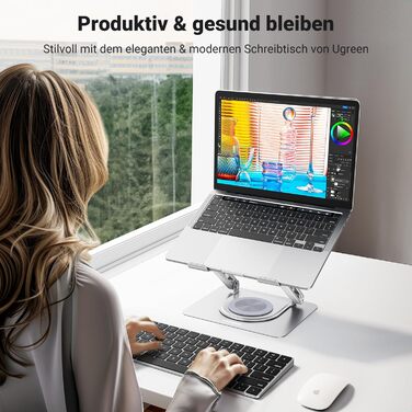 Підставка для ноутбука UGREEN 360° з регулюванням висоти, складна, сіра. Сумісна з MacBook, Air, Pro та ноутбуками 10-17.3