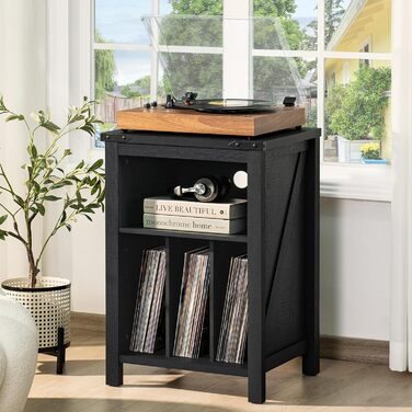 Підставка для програвача вінілу з місцем для платівок, чорна. Місце для 160 платівок. Дерев'яна підставка-шафа для програвача, полиця для вітальні, спальні, офісу