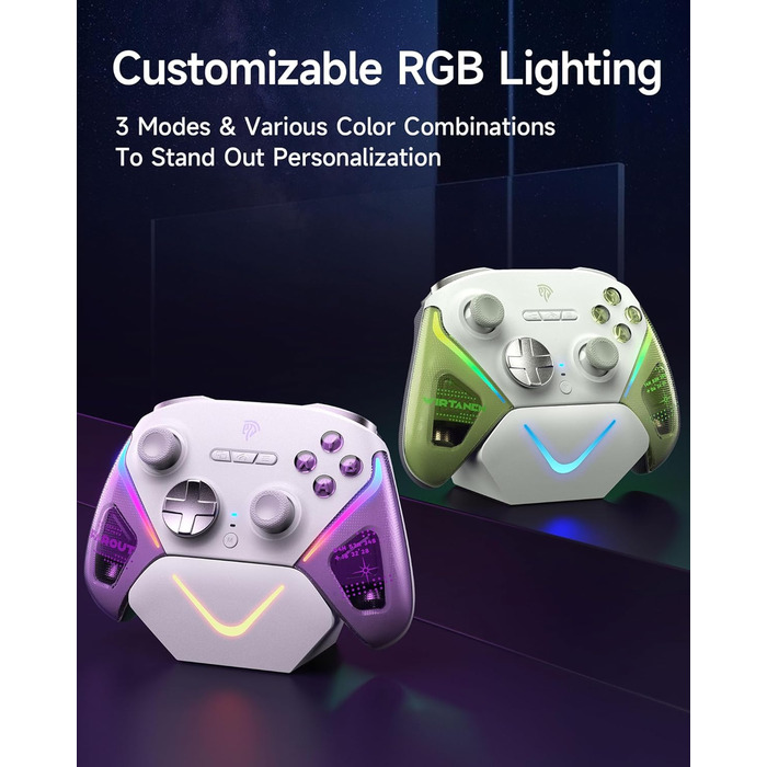 Контролер EasySMX D10 для ПК з підстанцією зарядки, бездротовий контролер з джойстиком TMR та 2-в-1 тригером, 1000Hz polling контролер з RGB підсвічуванням для ПК/Switch/телефону (фіолетовий)