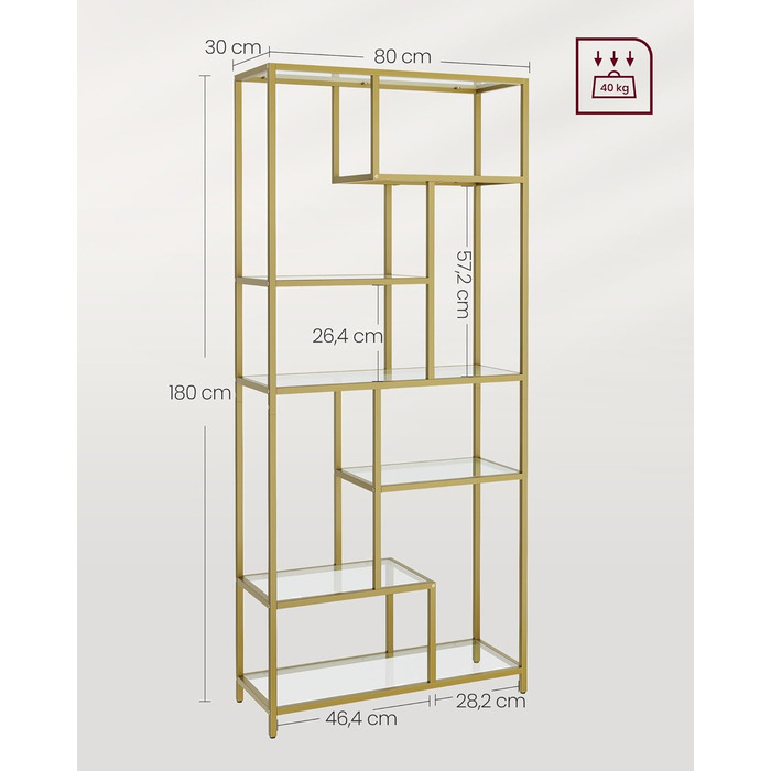 Книжкова шафа VASAGLE, 6 полиць, 30x80x180 см, дерево-стружкова плита, чорнило чорне-вінтажне коричневе, LLS119B01