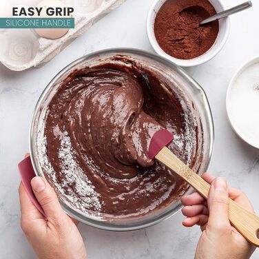 Набір кухонних мисок Avacraft з нержавіючої сталі 18/10 з кришкою, силіконове дно, зручний наливний носик та мірні позначки, червоний