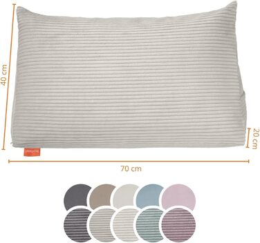 Подушка для спини в ліжко та на диван sleepling, вельветова клиновидна подушка для читання та підтримки попереку з бічною кишенею, знімний чохол, 70x40x20 см, бежевий