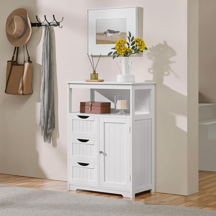 Шафка для ванної кімнати Yaheetech з 3 шухлядами та 1 дверцятами, регульовані полиці, 66 x 35 x 90 см