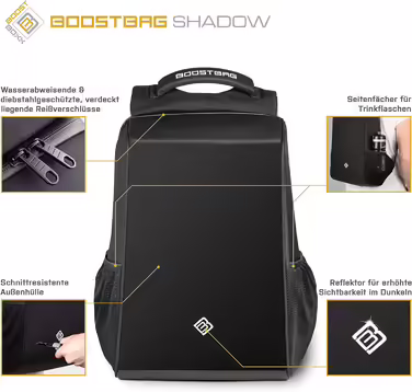 Рюкзак BoostBag Shadow антивандальний з TSA-замком, USB, захистом RFID для ноутбука 15,6'' та органайзером для документів