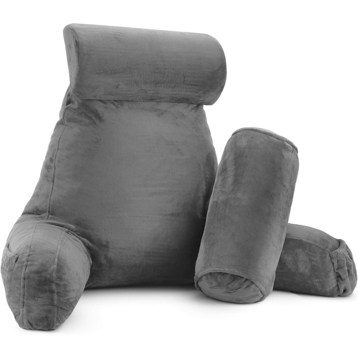 Подушка для читання Clara Clark з підлокітниками для дітей та дорослих – м'яка подушка з піною з пам'яті для перегляду телевізора та читання, сіра, середній розмір