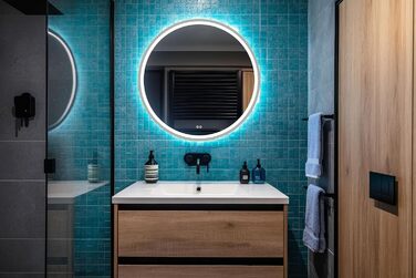 LED дзеркало для ванної кімнати Home Glow круглої форми 80 см з підсвічуванням, антизапарювання, сенсорним вимикачем та металевим каркасом (срібний)