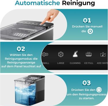 Машина для приготування льоду EUHOMY, компактний дизайн, однокнопкове керування, 9 кубиків льоду у 2 розмірах, автоматичне очищення, інтелектуальні сповіщення, прозорий кришка, чорний колір, для офісу/кухні/спальні, продуктивність 12 кг/24 год