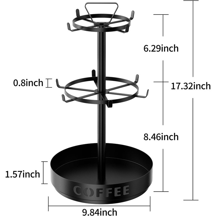 Тримач для чашки еспресо GAGUIUP з 6 гачками, металевий тримач для чашки для кави, основа для зберігання, чорний (поворотний)