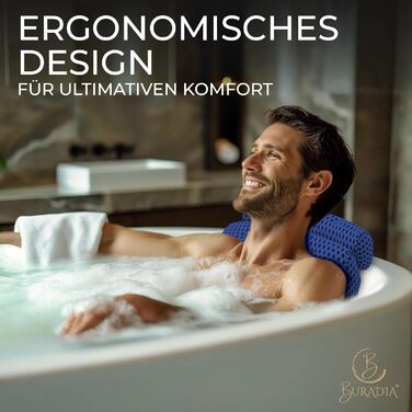 Подушка для ванни з сіткою для прання - Максимальний комфорт та розслаблення з новітньою технологією Air Mesh - Подушка для ванни з 7 міцними присосками - Підтримка шиї/голови (Темно-синій)