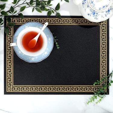 Набори підставки під гаряче Fanquare, 6 шт., зелені, прямокутні, з екошкіри, з золотим кантом. Стійкі до нагрівання, миючіся, неслизькі підставки для столу, 45*30 см. Ідеально для декору весільного столу.