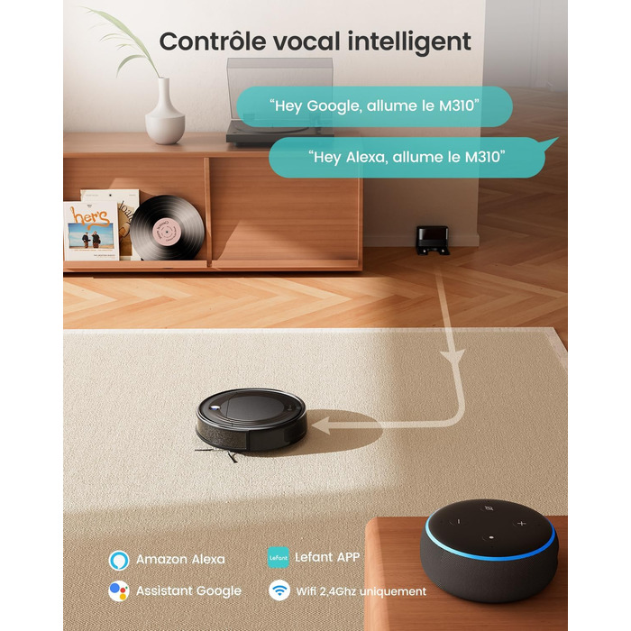 Робот-пилосос LEFANT з функцією миття підлоги, 5500Pa, LiDAR-навігація, багатошарове мапування, віртуальна зона, керування через Alexa/APP/WiFi, ідеальний для шерсті тварин, килимів та твердих підлог (M310)